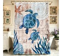Lerores Rideau de douche, 220 x 200 cm, motif tortue de mer, ourlet lesté, anti-moisissure, imperméable, lavable, en tissu polyester, avec œillets et 12 anneaux de rideau de douche, pour salle de bain