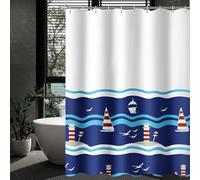 Lerores Rideau de douche, 300 x 200 cm, voile bleu, ourlet lesté, anti-moisissure, imperméable, lavable, en tissu polyester, avec œillets et 16 anneaux de rideau de douche, pour salle de bain