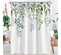 Lerores Rideau de douche, 80 x 200 cm, motif feuilles vertes, anti-moisissure, ourlet lesté, imperméable, lavable, en tissu polyester, avec œillets et 6 anneaux de rideau de douche, pour salle de