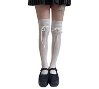 Lerpwige 1 paire de bas hauts de cuisses de ballet à lacets en résille au-dessus du genou chaussettes hautes bout épais pas de chaussette essoreuse, Blanc., taille unique