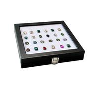 Lerpwige Boîte à bijoux élégante en cuir synthétique avec fenêtre en verre pour objets de collection et strass