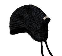 Lerpwige Bonnet tricoté respirant et chaud à rayures avec rabat d'oreille pour protections hivernales et aventures en plein air, noir/rayures, taille unique