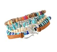 Lerpwige Bracelet bohème réglable fait à la main en coquille de noix de coco Perles en bois Pierre de porte Accessoires de poignet pour festival de musique Bijoux pour femmes, taille unique, Comme