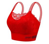 Lerpwige Bralette de sport sans fil dentelle florale française couverture confortable de redressement sous-vêtements soutien-gorge pour femmes soutien-gorge camisole gratuit, rouge, XXL