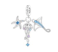 Lerpwige Breloque créature plaquée argent pour la fabrication de bijoux, accessoires élégants sur le thème de, avec gravures détaillées d ' animaux marins