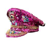 Lerpwige Chapeau de capitaine étincelant à paillettes pour enterrement de vie de jeune fille Capitaine mariée pour acteur Actrice Coiffe tendance