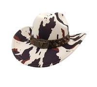 Lerpwige Chapeau de cavalier cool tendance imprimé vache large bords pour fêtes à thème occidental randonnée adulte unisexe usage quotidien équitation, Motif vache beige, Taille unique