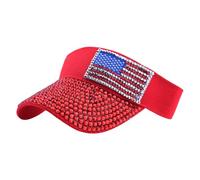 Lerpwige Chapeau de soleil réglable avec accent en cristal scintillant avec design patriotique Tissu confortable pour activités de plein air Voyage Unisexe Baseball, Diamants rouges, taille unique