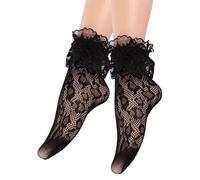 Lerpwige Chaussettes courtes élégantes en maille à motifs pour femmes Volants Revêtement en dentelle Bains de poisson Chaussettes de cheville pour les fêtes et la collecte décontractée des chevilles
