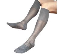 Lerpwige Chaussettes d'affaires semi-opaques à la mode pour tenue professionnelle Chaussettes fines en nylon Longueur genou Robe formelle Tenue d'affaires pour homme, Bandes côtelées et gris, Taille