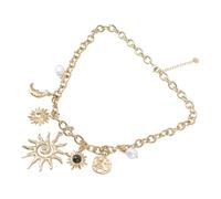 Lerpwige Collier à breloques moderne lune et soleil Bijoux en acier inoxydable Chaîne dorée réglable Chaîne de cou Accessoires pour femmes Cadeau de vacances Collier lune soleil en acier inoxydable
