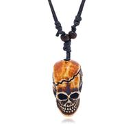 Lerpwige Collier avec pendentif tête de mort vintage en résine punk - Accessoires d'Halloween - Cordon ciré réglable - Collier avec pendentif squelette pour homme, taille unique, Comme décrit, Comme