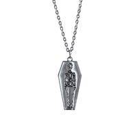 Lerpwige Collier en forme de cercueil avec breloque squelette en argent