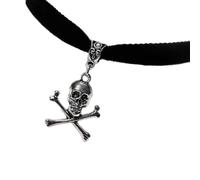 Lerpwige Collier ras du cou avec pendentif tête de mort en alliage Noir