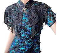 Lerpwige Écharpe vintage Qipao avec pompons fluides pour soirée, mariage, banquet, châle en soie, Noir , Taille unique