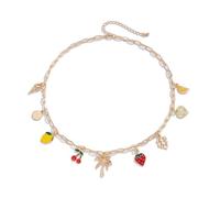 Lerpwige Élégant collier doré en coquillage pour femme avec pendentif croix et pendentif inspiré de la plage, style décontracté, pompon en fausses perles, taille unique, comme décrit