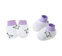 Lerpwige Lot de 1 moufles en coton anti-rayures, doux, respirants, chauds et chaussettes pour garçons et filles de 0 à 6 mois, Étoiles violettes, Taille unique