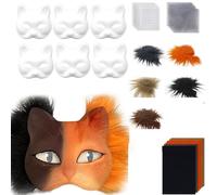 Lerpwige Lot de 29/42 masques de chats d'animaux non peints avec fourrure sur filet pour les yeux pour mascarade, Halloween, cosplay, kit de fabrication créative