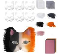 Lerpwige Lot de 29/42 masques de chats d'animaux non peints avec fourrure sur filet pour les yeux pour mascarade, Halloween, cosplay, kit de fabrication créative