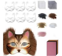 Lerpwige Lot de 29/42 masques de chats d'animaux non peints avec fourrure sur filet pour les yeux pour mascarade, Halloween, cosplay, kit de fabrication créative