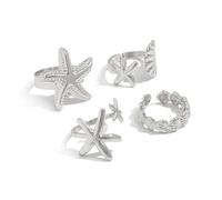 Lerpwige Lot de 4 bijoux de plage Bagues géométriques réglables pour femmes Or et argent Accessoires de coque en alliage Collection de jour chaud Coquillages Inspirés Bagues modernes inspirées, Comme