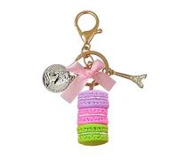 Lerpwige Porte-clés en forme de macaron Sac à dos Effiel Tour Charme Pendentif Mode Amitié Porte-clés Cadeau pour Femmes Sac à dos Résine et Matériau en Métal léger, a, taille unique