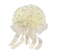 Lerpwige Rose artificielle Bouquet de mariée Blanc Pour fête de mariage Mariée Thème blanc moderne Ruban élégant, Blanc laiteux (6060), taille unique