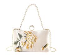 Lerpwige Sac à main traditionnel en soie avec coutures pivoines brodées Sac à bandoulière pour fête de mariage Accessoire multifonction