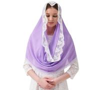 Lerpwige Voile en Dentelle Élégant Doux Respirant Église de la Mariée Femme Accessoire de Tête pour Mariage Et Prière Foulard Élégant, lilas, taille unique