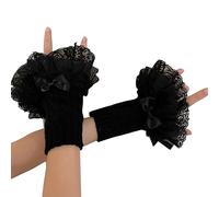 Lerpwige Y2k Bandeau Fleur Dentelle Manchette Stretch Faux Manches Poignet Poignet Vintage Tricoté Dentelle Florale Poignet Gants Tricotés Manches, Noir , taille unique