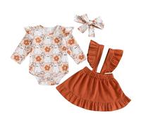 Lerrita Bébé fille Halloween Jupe Set Halloween Citrouille Princesse Jupe Set My 1st Halloween Outfit Manches longues Ruffle Bodysuit Sweat-shirt +Chauve-souris/Citrouille/Esprit Jupe+Brideau