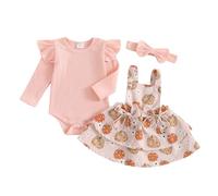Lerrita Bébé fille Halloween Jupe Set Halloween Citrouille Princesse Jupe Set My 1st Halloween Outfit Manches longues Ruffle Bodysuit Sweat-shirt +Chauve-souris/Citrouille/Esprit Jupe+Brideau