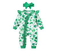 Lerrita Bébé Fille Saint Patrick Dors-bien Manches Longues Ruffles Trèfle Imprimé Combinaison Ma Première Saint Patrick Combinaisons Bébé Saint Patrick Tenues Saint Patrick Body Pour Fille Streetwear