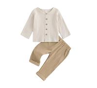 Lerrita Bébé garçon Coton-Lin pantalon 2 Pièces Pour Garçon Lin Bouton Chemise Manches Longues +Chaussures Élastiques Bébé garçon Coton Tenues d'Été Doux Bébé Unicolore Ensemble