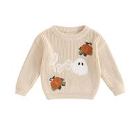 Lerrita Bébé Halloween Pull en Tricot Bébé garçon Fille Lettres/fantôme/Citrouille Broderie Pull en Tricot Automne Hiver Halloween Pull Citrouille Ma première Tenue d'halloween