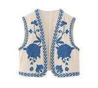 Lerrita Femme Vintage Gilet Sans Manches Ethnique Brodé Y2K Fleurs Broderie Cardigan Rétro Ethno Boho Style Traditionnel Hippie Tops Velours