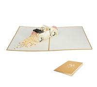 leruiyezs Carte Pop-up Voiture de Mariage Just Married en 3D,avec Enveloppe,15x20cm,Découpe Laser Fait Main,pour Cadeau Argent, Voyage de Noces,Souvenir et Carte Mariage,Voeux,Pop Up Cards
