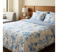 LERUUM Housse De Couette 200x200 Coton Réversible Parure De Lit Fleuri & Rayures Bleu pour Ado Fille Adulte 2 Personnes avec 2 Taies 65x65 (200x200+2(65x65)