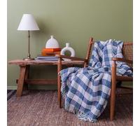 LERUUM Jeté de lit à Carreaux en Coton recyclé Motif Tartan gaufré, Super Douce et écologique, Couverture d'hiver écossaise, pour Fauteuil, canapé-lit, Chaude et Confortable, 150 x 200 cm, Bleu/Vert,