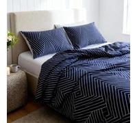 LERUUM® Just Contempo Parure de lit réversible 100% Coton Motif Rayures Bleu Marine Foncé, King