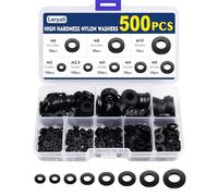 Leryati Rondelle Plastique, 500 Pièces Noir Rondelles Nylon Plates | 8 tailles Isolation Joint Plat Rond, Entretoise Plastique Joint Torique Spacer Assortiment Kit- - M2/M2.5/M3/M4/M5/M6/M8/M10