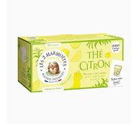 Les 2 Marmottes Thé Citron - Thé noir et vert 100% BIO au Citron - Vitalité et Fraicheur - Pour Le Petit-Déjeuner - Froid ou Chaud - Made In France - Sans arômes ajoutés - 58g