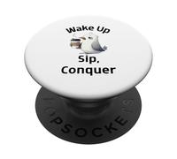 Les Amateurs de café Amusants se réveillent, sirotent et conquièrent Une Mouette Mignonne PopSockets PopGrip Adhésif