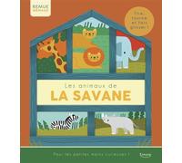 Les animaux de la savane - Tire, tourne et fais glisser ! - Andy Passchier - Kimane - cartonné - Document jeunesse