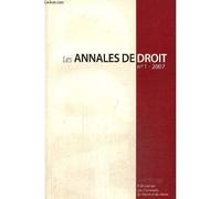 Les Annales Du Droit N° 1, 2007