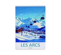 Les Arcs France Ski Resort Gondola Mountain Travel Art Plaque En Aluminium Rétro, Décoration Murale Vintage Pour Maison, Bar, Garage Et Ferme 30x20cm