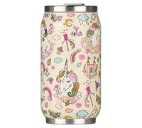 LES ARTISTES Paris A-4202, Canette isotherme, 280 ml, Gourde isotherme sans BPA, Réutilisable, Bec verseur rabattable avec paille, Acier Inoxydable, Design Unicorn Ivory