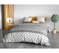 Les Ateliers du Linge - Parure Saky Gold pour lit Double - Housse de Couette 240x220 cm et 2 taies d'oreiller 63x63 cm - 100% Coton 57 Fils - Tendance Art Déco