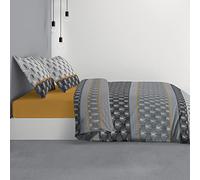 Les Ateliers du Linge - Parure Saky Gold pour lit Double - Housse de Couette 240x220 cm et 2 taies d'oreiller 63x63 cm - 100% Coton 57 Fils - Tendance Art Déco