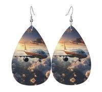 Les avions sont des boucles d'oreilles en cuir imprimé double face en forme de gouttes d'eau, créatives, légères et novatrices, couleurs vives et vives.